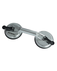 Faithful Window/Sheet Suction Grip. Metal construction. Central handle with round suction diaphragm either end. Black levers lock suction once in use.
