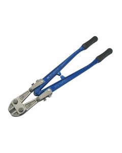 Large Bolt Croppers. Forged Steel Blue painted metal handles leading to powerful jaws at the front operating end.