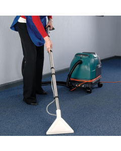 Grey Numatic Carpet Cleaner with hose and metal cleaner attachment. 