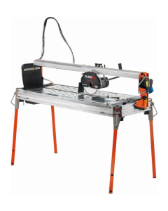 Battipav Class Tile Saw Bench with Radial Arm and red metal legs. 