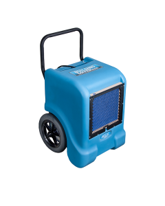 Blue Dri-Eaz Building Dryer BD1000 Portable Dehumidifier with black handle, wheels and power cord. 