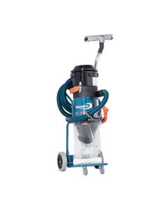 Dustcontrol DC 2900C Dust Extraction Vacuum with orange power cord, blue hose and transparent dust collection bag. 