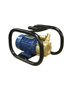 OBART PUMPS EEM-20 20MM DIESEL FUEL TRANSFER PUMP C/W HOSES 110V 8.5KG. Two way fuel hoses attached to pump house in a metal protective frame.