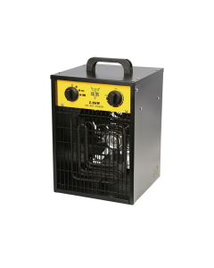 Rhino 3KW Industrial Fan Heater with black casing and carry handle. 