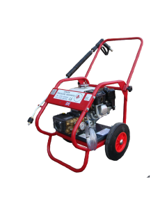 Demon Pressure Washers 1500 Psi Petrol Pressure Washer on red frame with wheels.