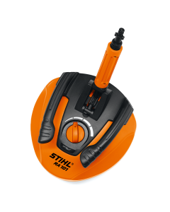 Orange Stihl RA 101 Surface Cleaner with hose attachment. 