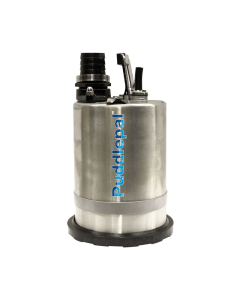 Puddlepal Pump. Stainless steel cylindrical casing. Main power lead located on top. Rubber based. Reduces puddles to 1mm.