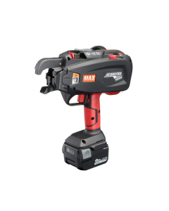 Black and red Max RB398S Rebar Tier with red handle and trigger and 14.4 volt battery pack. 