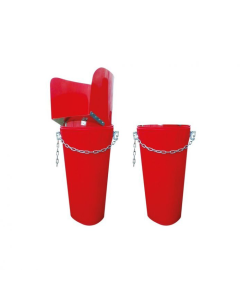 Red Plastic Rubble Chute. Linking chains on either side to attached additional units.